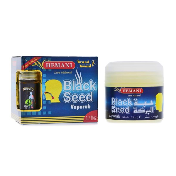 Hemani Black Seed Vapor Rub Ointment - 50mL (1.7 FL OZ) - Soothes Chest Congestion and Muscle Pain - Free Massage Oil Included