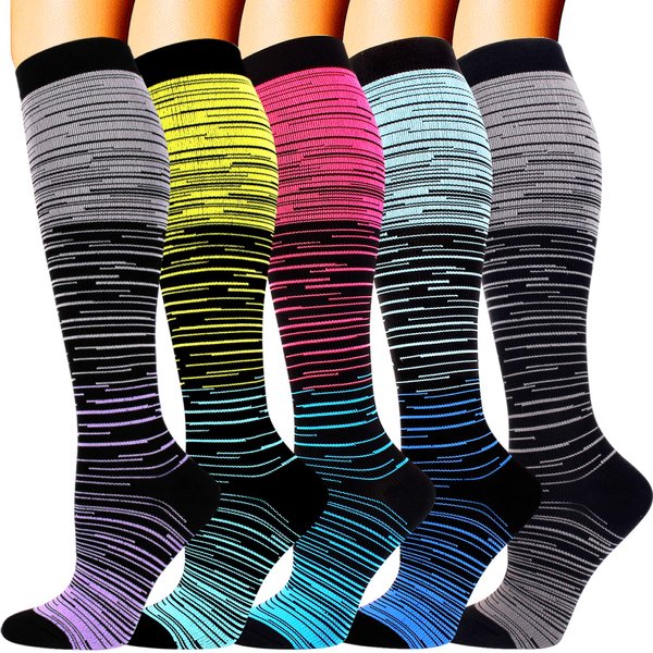 Double Couple 5 Pairs Wide Calf Compression Socks for Men Women Extra Plus Size Knee High Support 20-30
