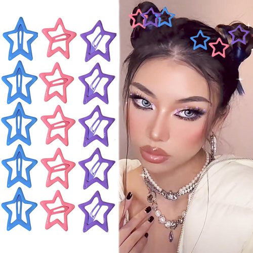 Paderison 12 PCS 1.2Inch Star Hair Clips Snap Star Hair Accessories for WomenNon Slip Star Clips Y2K Accessories Metal Hair Clips Star Hair Barrettes Star Hair Clips for Women Teens