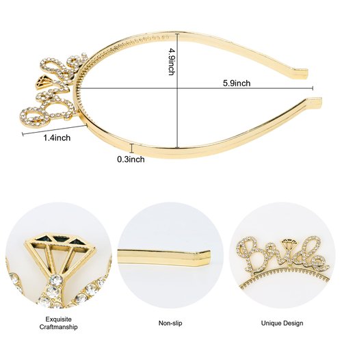 YARIEW Rhinestone Bride Headband Bachelorette Party Decorations Bridal Headband for Wedding Bride Crown Headband Bachelorette Favors Bridal Shower Favors Gift Bridesmaid Favors (Gold)