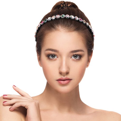 Hoteam 6 Pieces Crystal Headbands for Women Hair Comb Headbands with Rhinestones Hair Band for Women, Beaded Headbands Crystal Comb Hairband, Non-slip Hair Band Hair Accessories (Chic Flower Style)