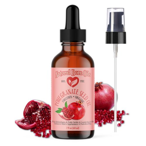 Natural Born Oils Pomegranate Seed Oil, 2oz, Organic, Cold-Pressed, High in Punicic Acid, Perfect for Skin Elasticity, Hair Shine