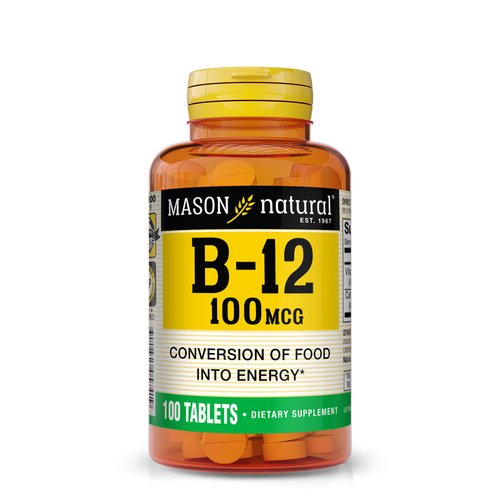 MASON NATURAL Vitamin B12 100 mcg with Calcium - Healthy Conversion of Food into Energy, Supports Nerve Function and Health, 100 Tablets