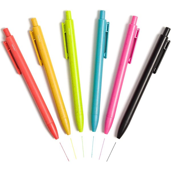 U Brand Bold & Bright Colored Hybrid Ink Eco Friendly Ballpoint Pens, Set of 6