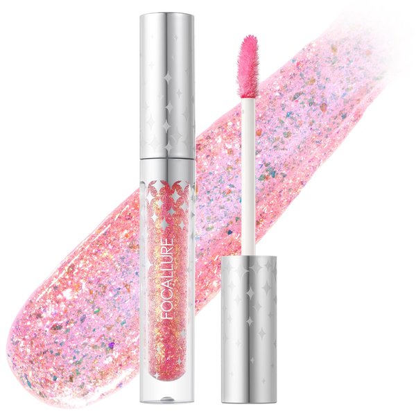 FOCALLURE Glitter Liquid Lipstick,Hydrating,Moisturizing Lip Gloss for Women,Sparkly Shimmer Lip Makeup,Long Lasting,Lightweight Formula for Lip Color and Shine,Unbirthday Party