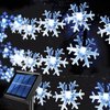 Janchs 55ft 100 LED Solar Christmas Lights Outdoor Decorations, 8 Modes Waterproof LED Snowflake String Lights for Outside Wedding Party Porch Deck Christmas Tree, Garlands, Wreath Decor, Cool White
