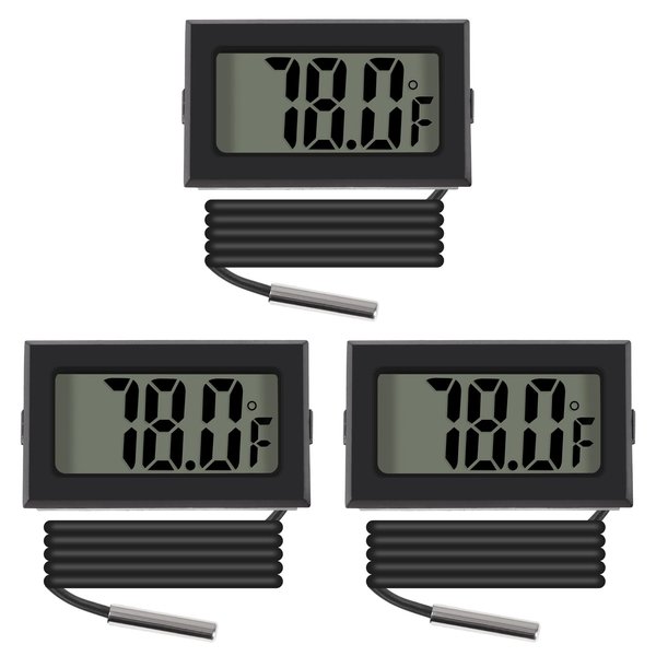 ACEIRMC 3pcs Black Digital LCD Thermometer Temperature Monitor with External Probe for Fridge Freezer Refrigerator Aquarium (Fahrenheit)