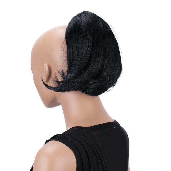 CAISHA Bun Hairpiece Ponytail With Butterfly Clip Hair Bun Bridal Hairstyle Hepburn Bun Scrunchie Straight Black H401