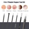 Pimple Popper Tool Kit, 6 Pcs Blackhead Remover Acne Needle Tools Set Removing Treatment Comedone Whitehead Popping Zit for Nose Face Skin Blemish Extractor Tool - Black