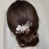 YBSHIN Bride Pearl Hair Comb Sliver Rhinestone Flower Hair Pieces Crystal Bridal Side Combs Leaf Wedding Hair Accessories for Women and Girls