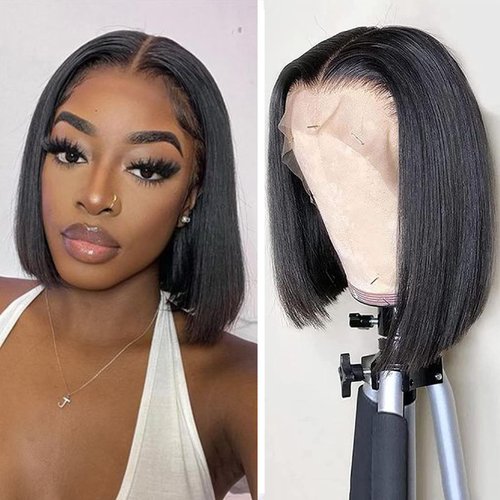 DÉBUT Human Hair Bob Wig 13x4x1 T Part Lace Front Wigs Short Bob 8 Inches Middle Part Wigs Brazilian Virgin Straight Hair Natural Color for Black Women