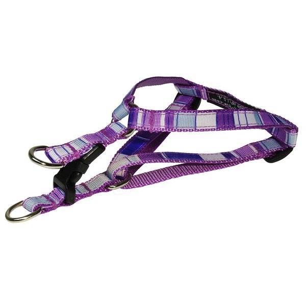 Xsmall Purple/Multi Stripe Dog Harness: 1/2" wide, Adjusts 8-16" - Made in USA.