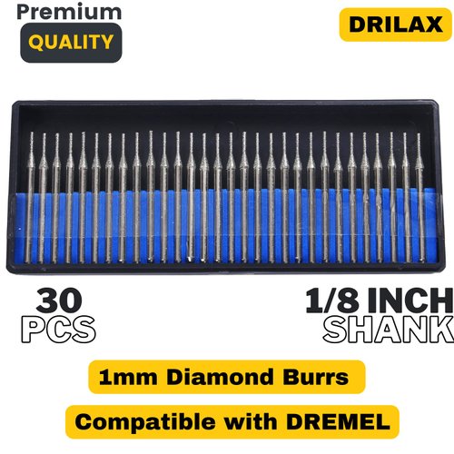 Diamond Drill Bits 1mm Set Jewelry Making Supplies Diamond Drill Bits for Glass Diamond Tipped Drill Bit Shells Gems Compatible with Dremel Tool Kit Lapidary Equipment 30 PCS in Drill Bit Organizer