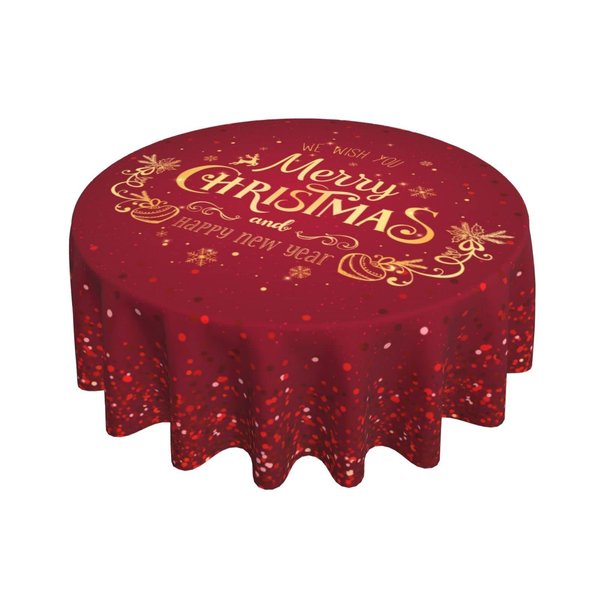 Sweetshow Round Christmas Tablecloth 60 Inch Gold Happy New Years Snowflake Decorative Red Round Table Cloth with Dust-Proof Wrinkle Resistant for Home Kitchen Dining Room Patio Outdoor Picnic Party