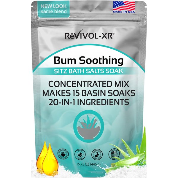 Sitz Bath for Hemorrhoids Relief 20-in-1 Mix Epsom Salts+ Essential Oils, Makes 15 Soaks for Soothing Toilet Seat Basin Use. Quality USP Ingredients, Made in USA.