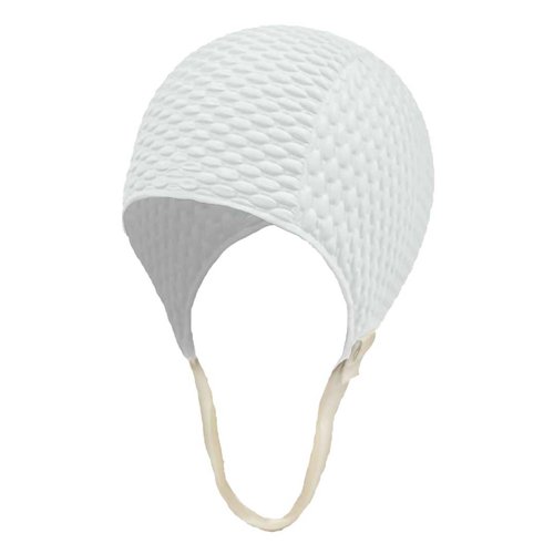 Luxury Divas White Textured Latex Rubber Swim Cap with Strap