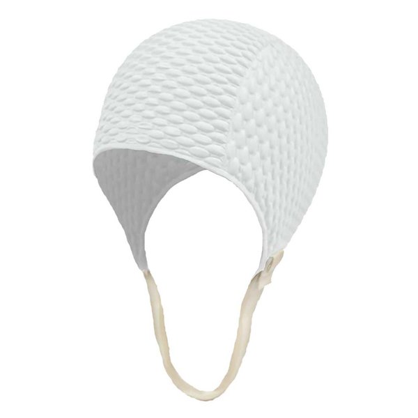 Luxury Divas White Textured Latex Rubber Swim Cap with Strap