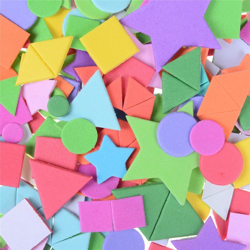 Olgaa 1300 Pieces Foam Stickers Geometry Self-Adhesive Stickers Assorted Colors Mini Geometry Shapes Foam Stickers (Circle, Square, Triangle,Pentagram) for Crafts Arts Making Kids Gifts