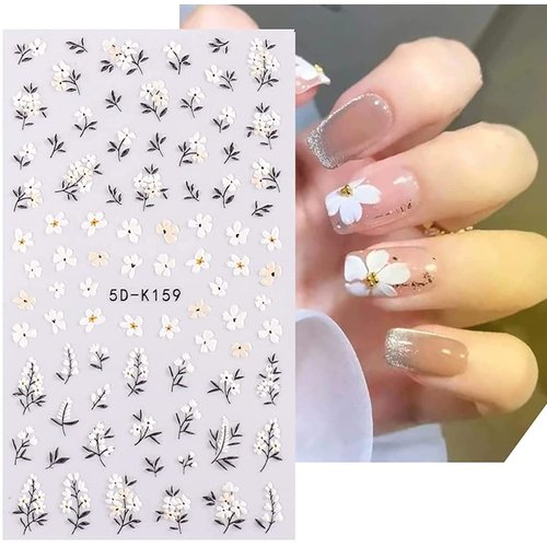Flower Nail Art Stickers, 5D Embossed Nail Decals Nail Art Design Self Adhesive Nail Supplies with Nail Tweezer, Colorful Flower Nail Stickers for Women Manicure Decoration