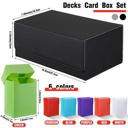 Yexiya 7 Pcs Deck Card Boxes, 1 Leather Deck Storage Box with 6 Plastic Deck Card Cases Playing Cards Box(Black, Gray)