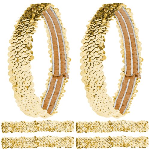GORGECRAFT 12PCS Sequin Headband Elastic Glow Stretch Sparkle Glitter Fashion Adjustable Hair Band Accessories Pack Set for Girls Women Teens Sports Dance Party Teams Crafts(Gold)