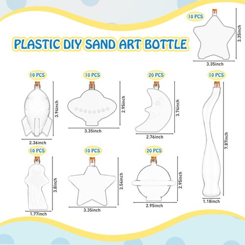 Tanlade 50 Pcs Plastic Sand Art Bottles with Cork Stoppers for Kids 8 Styles Sand Art Containers Wishing Bottles for DIY Art Crafts Projects Halloween Christmas Party Supplies