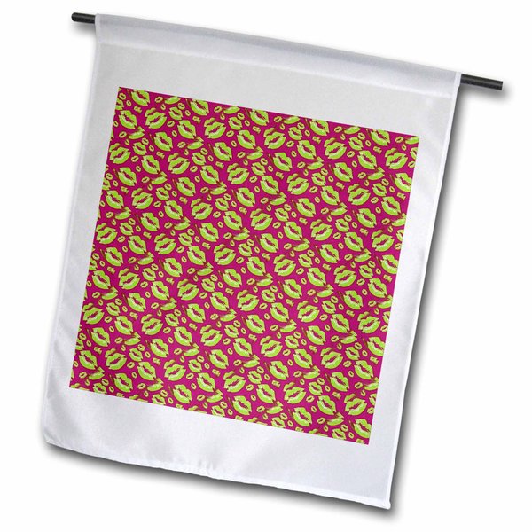 3dRose Two Kisses Collided Lip Smacking Lime Colored Lips Pattern - Flags (fl_357225_1)