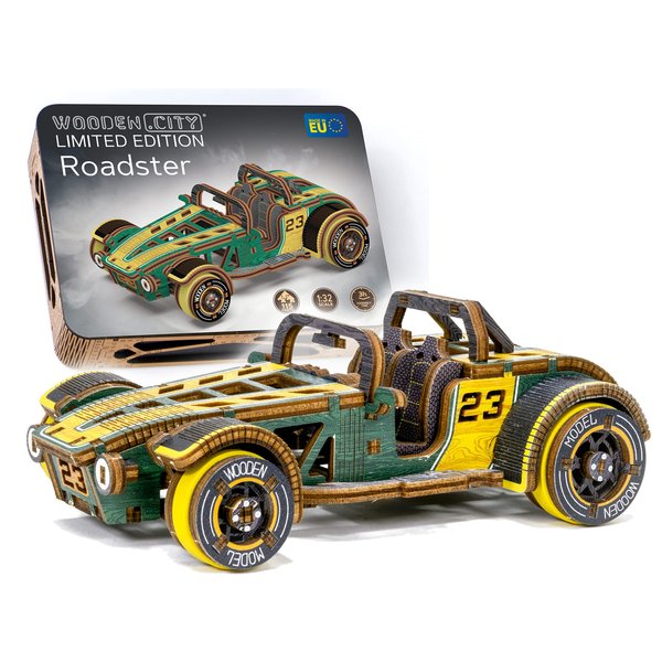 WOODEN.CITY Engineering DIY Wooden Model to Built - Model Car Kits - Premium 3D Wooden Puzzles for Adults - Detailed Model Kits for Enthusiasts and Collectors (Roadster Model Car Kits)
