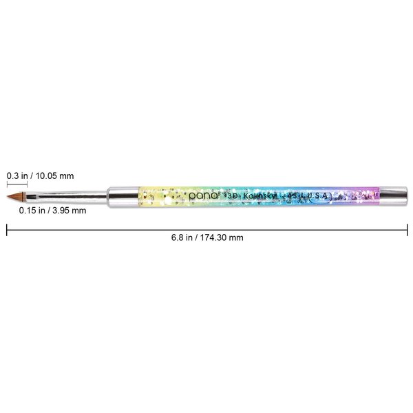 PANA 3D Kolinsky Nail Art Brush - Rainbow Glitter Handle, Size 4 - Acrylic Nail Art Sculpture Brush for Manicures Pedicure Salon Professional or Beginner