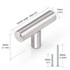 Probrico (25 Pack Euro Style T Bar Single Hole Brushed Nickel Cabinet Knobs, Stainless Steel Kitchen Cabinet Pulls Dresser Knobs, 2 Inch Total Length