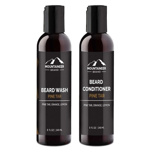 Mountaineer Brand Basic Beard Bundle | Beard Wash and Conditioner for Men | Beard Shampoo/Beard Conditioner Set | Deep Cleans | Leaves Hair Soft and Hydrated | Pine Tar Scent | 2 Count | 8oz