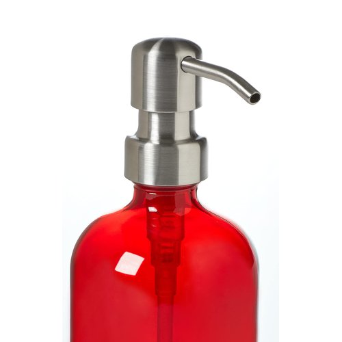 Red Soap Dispenser with Stainless Steel Pump - 16oz Red Glass Dish Soap Dispenser with Non Slip Coaster and Top Protector