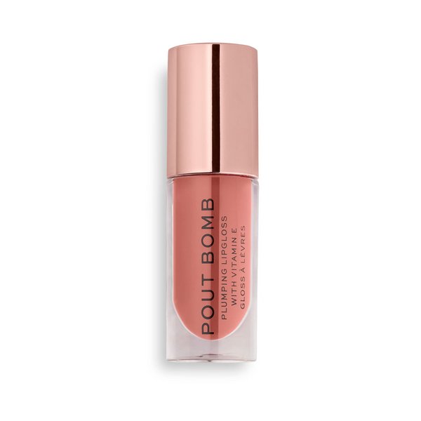 Revolution Beauty, Pout Bomb Plumping Lip Gloss, High Shine, Rich Glossy Pigment, Infused with Vitamin E, Kiss Nude, 0.15 Fl. Oz.