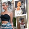 Cisyia Ponytail Extension, Black Mix Gray to Platinum Drawstring Ponytail for Women, Clip in Wavy Curly Ponytail Hair Extensions Short Soft Synthetic Hairpiece for Daily Use