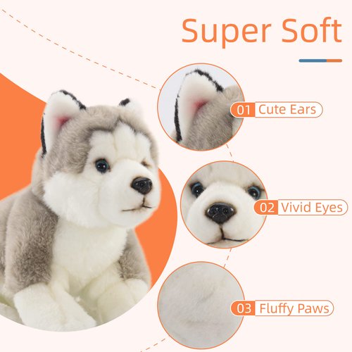 Dog Stuffed Animals-Husky Stuffed Animal, 16'' Soft Dog Plush Handmade, Cuddly and Realistic Husky Stuffed Toy for Kids Boys and Girls, Huggable and Washable, Xmas Valentines Day Easter Birthday Gift