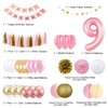 9th Birthday Girl Decoration, Girls 9th Birthday Decoration with Happy Birthday Banner, Number 9 Balloons for Pink and Gold Party Supplies Decoration 9th Birthday