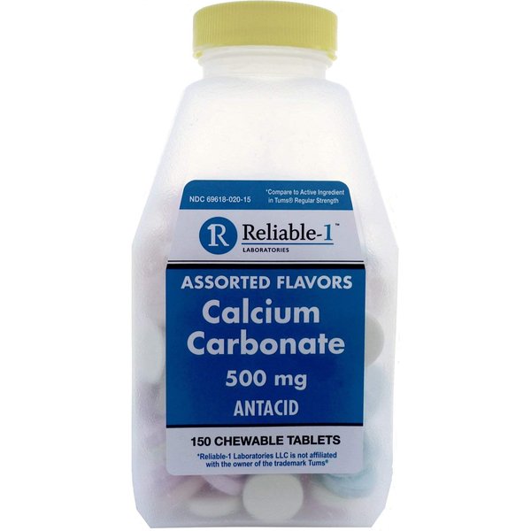 Reliable-1 Laboratories Calcium Carbonate Antacid Acid Reducer for Indigestion, Sour Stomach and Heartburn Relief | Antacid Tablets Chewable | 150 Chewable Calcium Tablets, Assorted Flavors