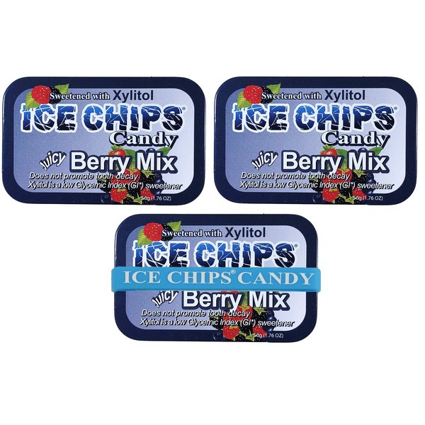 ICE CHIPS Xylitol Candy Tins (Berry Mix, 3 Pack) - Includes BAND as shown