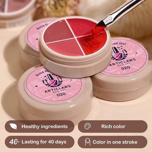 ArtiClaws 4 Colors Solid Nail Gel Set Pudding Cream Gel Nail Polish Set LED UV for Beginner DIY Home with Brushes, Cherry Blossom Peach