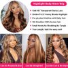 Yeeaak 13x6 Lace Front Wigs Human Hair 13x6 Highlight Ombre Body Wave HD Lace Frontal Wig for Women Pre Plucked With Baby Hair 180% Density Glueless Brown Honey Blonde Wig 4/27 Color 26Inch