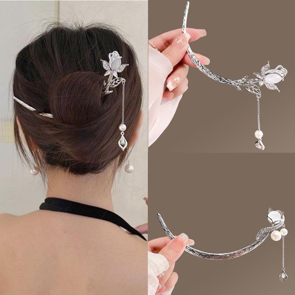 2 Pieces Hair Stick,Fox and Tulip Metal Hairpins Headwear Fork Sticks French Hair Pin Hair Accessories for Women Girls