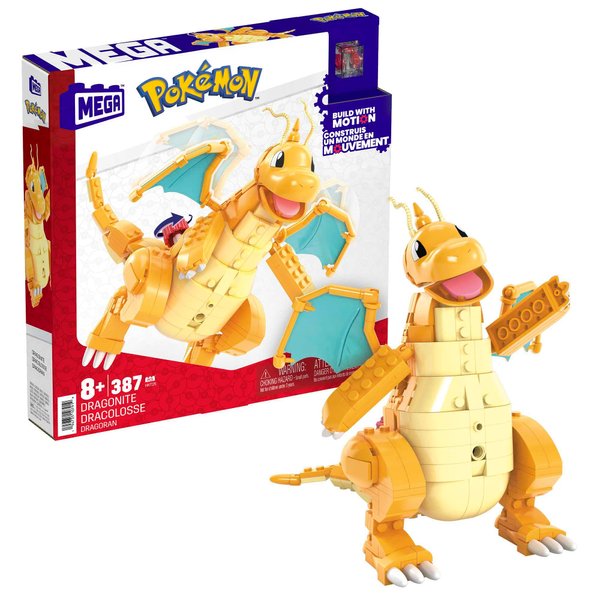 MEGA Pokémon Building Toys Set Dragonite with 388 Pieces, Articulated and Poseable with Motion, 7 Inches Tall, for Kids