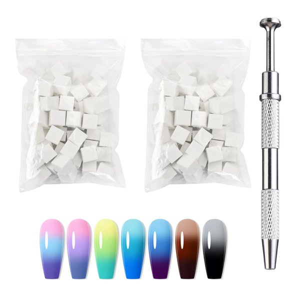 ZHUOMINGJIA 200 Pcs Nail Sponges for Ombre with 4 Claws Nail Sponge Metal Grabber,Nail Sponges,Ombre Nail Brush,For color gradient and flowering Manicure Nail Art (White,200Pcs)