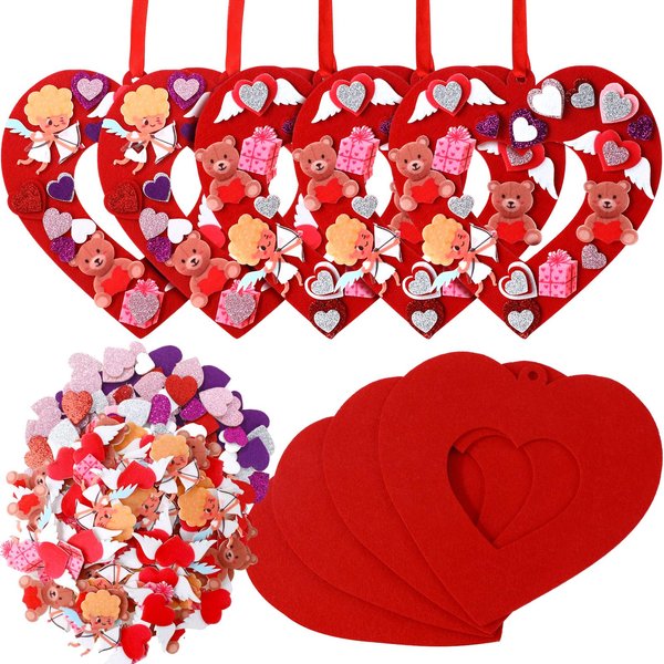 PullCrease 596 Pcs Valentine's Day Foam Heart Craft Ornaments Valentine's Day Foam Heart Wreath with 560 Foam Heart Glitter Self Adhesive Stickers Valentine Foam Heart Stickers DIY for Kid Classroom