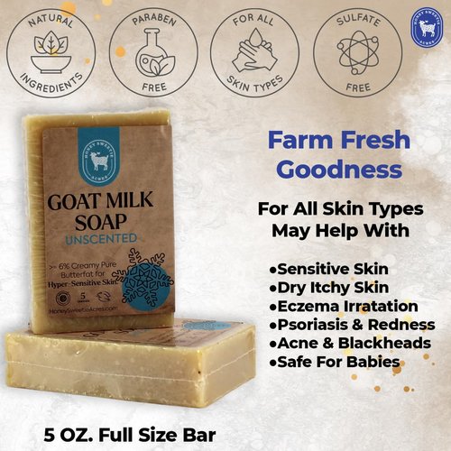 Honey Sweetie Acres Fresh Off The Goat All Natural Moisturizing 5 Oz Bar Of Handmade Unscented Goat Milk Soap