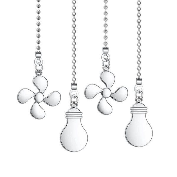 Ceiling Fan Pull Chain Extender, 4 Pieces 12-inch 3mm Dia Beaded Extension Chain with Fan and Bulb Cord (Silver)