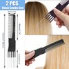 Biaungdo Carbon Lift Teasing Comb with Metal Prong, 2 Pack Black Hair Teasing Combs Hair Pick Comb Teasing Lifting Fluffing Comb with 5 Stainless Steel Pins for Women, Hair Salon