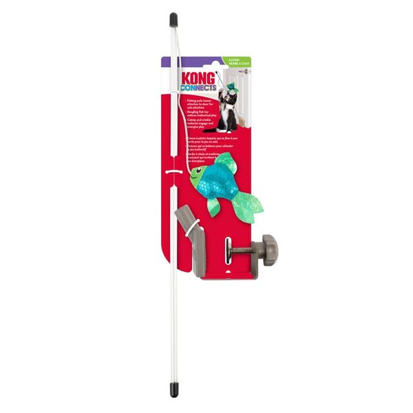KONG Connects Angler Door Teaser - Wand Fishing Pole with Plush Crinkle Fish Filled with Catnip - Cat Toy