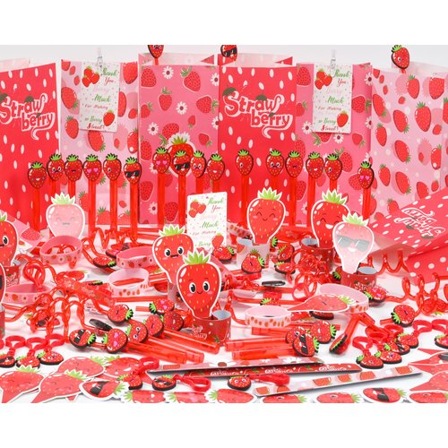 PLOUGVI 208PCS Strawberry Party Favors, Berry First Birthday Decor, Strawberry Birthday Party Decorations, Strawberry Theme for Party Goodie Bag Stuffer Pinata Filler Gifts