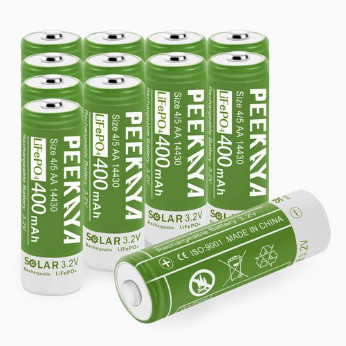 PEEKAYA (12-Pack) 14430 Rechargeable Battery LifePo4 3.2V 400mAh for Ourdoor Gardan Solar Light, Eco-Friendly and Safe